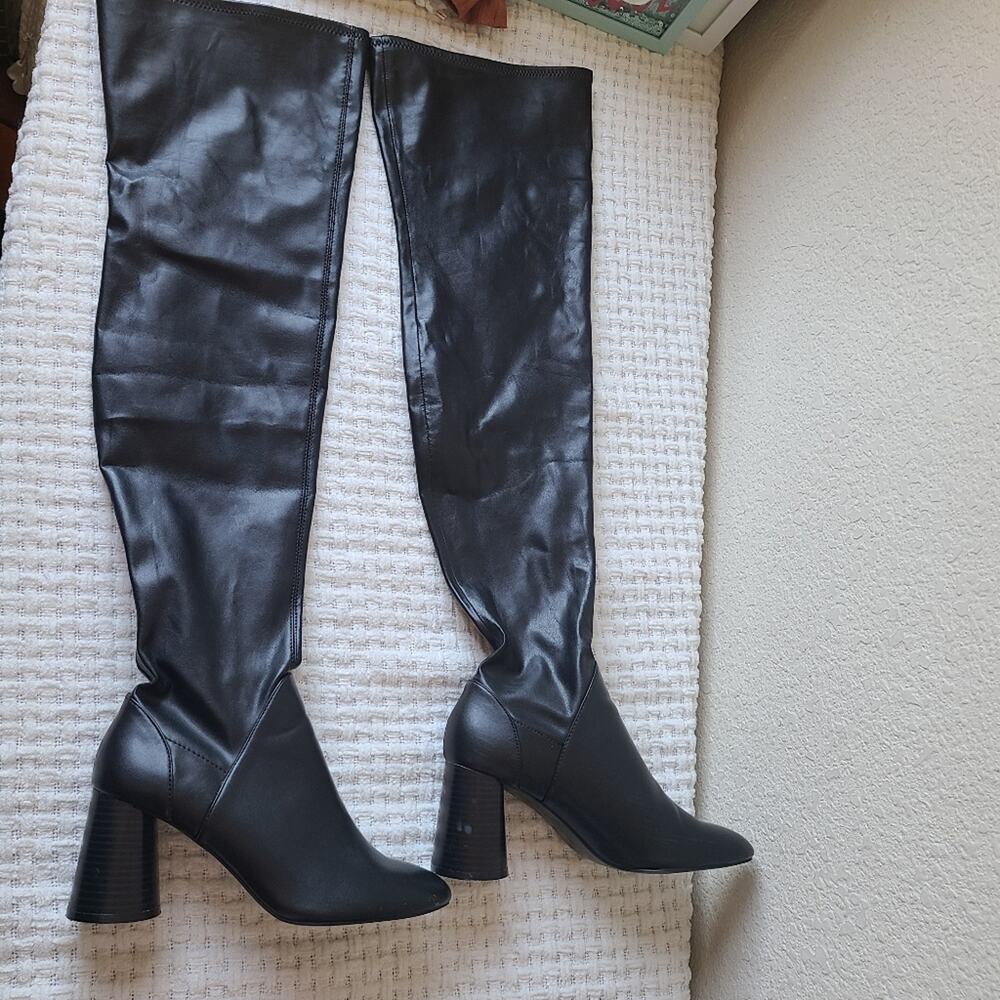 ZARA Black Faux Leather Boots Women's Size EU 38 US Size 7.5 - Picture 1 of 10